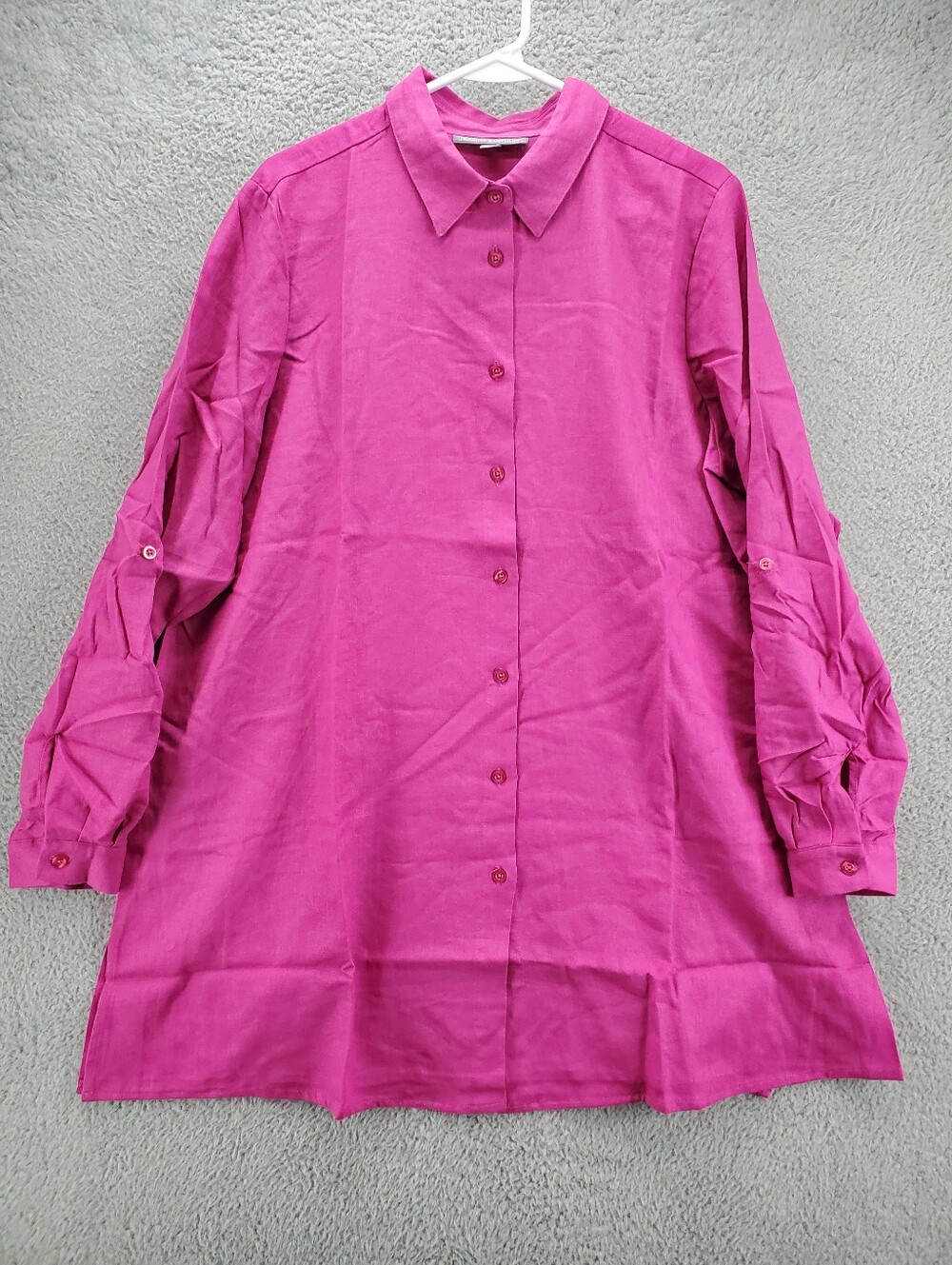 Jessica London Linen Blend Tunic Womens 14W Pink Button Up